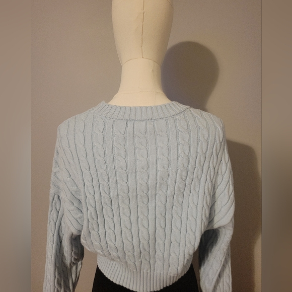 Altar'd State Charlie Cropped Cable Knit Sweater Women's Light Blue Size S - Picture 5 of 7